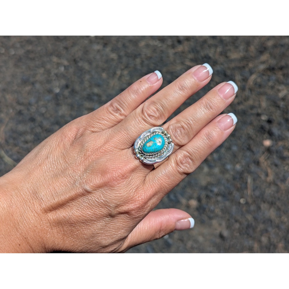 Navajo Ring Sterling Silver Turquoise Handmade Native Am‎ Jewelry Sz 12.5US***